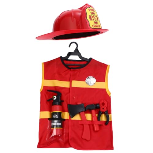ORFOFE 7Stücke Teiliges Feuerwehrmann Kostüm Set für Rollenspiele Enthält Weste Hut Hammer und Abzeichen für Kindergeburtstage und Kreative Spiele von ORFOFE