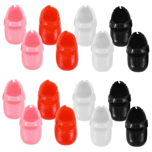 ORFOFE 8 Paare Mini Puppenschuhe Flach Süß Dekorativ Für Puppen Doll Toy Shoes Zubehör Modische Kostüm Accessoires In Schwarz Rot Weiß Rosa von ORFOFE