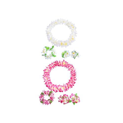 ORFOFE 8 Stück Teiliges Hawaii Blumenkranz Weiß Dichte Blüten Girlande als Kopfschmuck Halskette Armband Natürliche Optik für Party Karneval Hochzeit Strandurlaub von ORFOFE