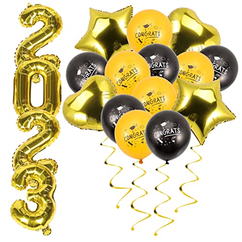 ORFOFE Abschluss Ballon aus Aluminiumfolie mit Gold Schwarz Abschlussfeier Dekoration für Klassenzimmer Wiederverwendbare Party Luftballons mit Stern und Herzmotiven Kreative ORFOFE Abschluss Ballon aus Aluminiumfolie mit Gold Schwarz Abschlussfeier Dekoration für Klassenzimmer Wiederverwendbare Party Luftballons mit Stern und Herzmotiven Kreative von ORFOFE