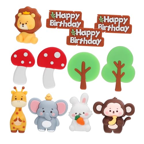 ORFOFE Animal Cake Toppers mit Waldtieren Weiche Silikonfiguren für Shower und Dschungel Geburtstag Inklusive Elefant Raubkatze Affe Giraffe Hase Pilze und Bäume Sichere Tortendeko für von ORFOFE