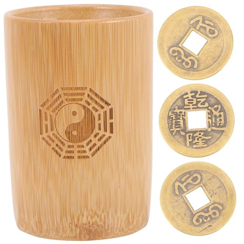ORFOFE Chinesisches Divinations Bambus Wahrsagekübel mit Kupfermünzen Traditionelles Feng Shui Spiel für Spirituelle Rituale und Glücksbringer Handliches Bambusmaterial für Buddhistische von ORFOFE