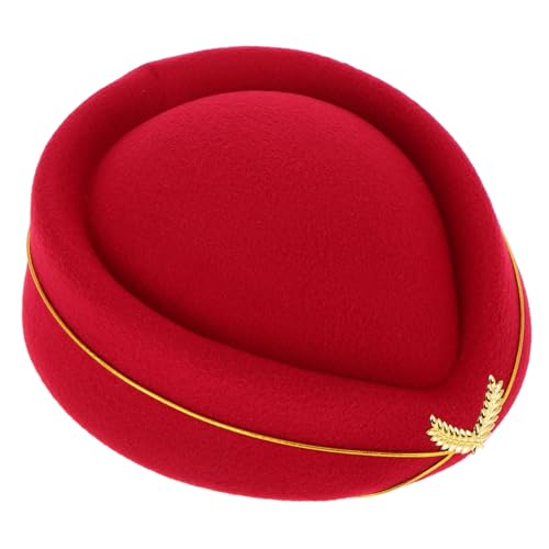 ORFOFE Elegante Filz Stewardess Mütze Damen Flugbegleiterin Hut Weicher Faux Filz Bühnencosplay Hut Dunkelrot für Kostüm Party Aufführung ORFOFE Elegante Filz Stewardess Mütze Damen Flugbegleiterin Hut Weicher Faux Filz Bühnencosplay Hut Dunkelrot für Kostüm Party Aufführung von ORFOFE