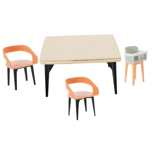 ORFOFE Esszimmer mit Europäische Stühlen Tisch Babystuhl Detailreiche Holzoptik Geeignet für Puppenhaus Hochstuhl und Wohnzimmerszene von ORFOFE