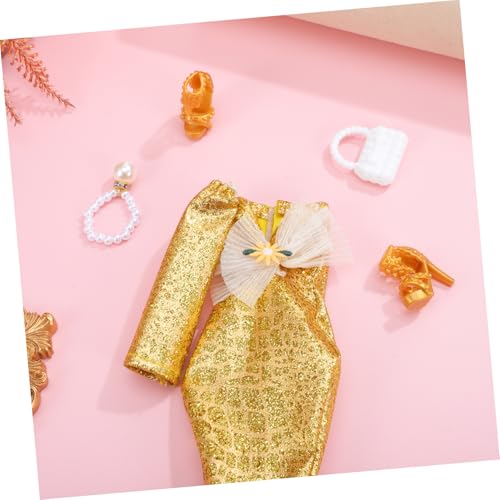 ORFOFE Glitzerndes Puppenkleid mit Meerjungfrau Abendkleid Handtasche Halskette und High Heels Funkelnde Puppenkleidung für Kleinkinder Kreatives Anziehen und Fantasievolles Rollenspiel von ORFOFE