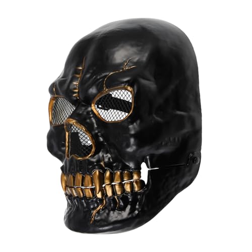 ORFOFE Gruselige Halloween Skelett Maske mit Beweglichem Unterkiefer Kunststoff Schädel Maske für Erwachsene Bequeme Vollgesichtsmaske für Cosplay Kostüm und Partydekoration Schwarz Gold ORFOFE Gruselige Halloween Skelett Maske mit Beweglichem Unterkiefer Kunststoff Schädel Maske für Erwachsene Bequeme Vollgesichtsmaske für Cosplay Kostüm und Partydekoration Schwarz Gold von ORFOFE
