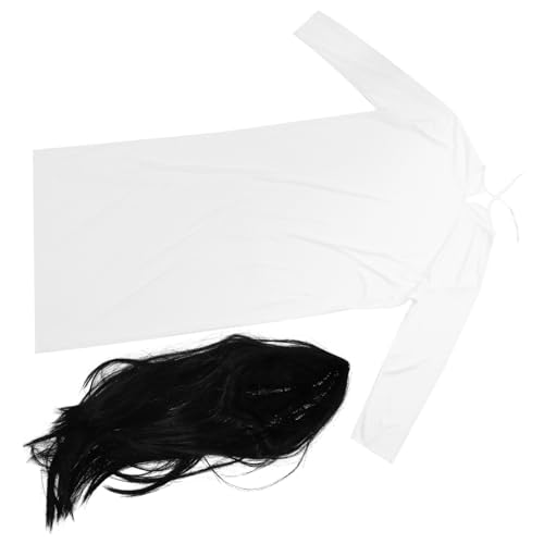 ORFOFE Halloween Damen Kostüm Weißes Horror Cosplay Set mit Schwarzer Perücke Gruseliges Haunted House Outfit für Erwachsene Atmungsaktive Leichte Verkleidung für Halloween Party und von ORFOFE