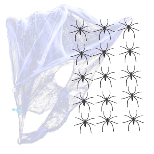ORFOFE Halloween Deko mit Realistischem Dehnbarem Spinnennetz und Schwarzen Spinnen Leichte Wiederverwendbare Halloween Party Dekoration für Gruselige Heim Atmosphäre von ORFOFE