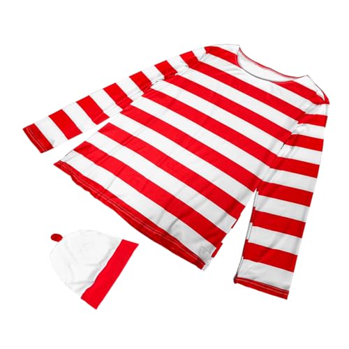 ORFOFE Halloween Kostüm Gestreiftes Outfit Rot Weiß Angenehm Schnell Anzuziehen Halloween Cosplay Party Zubehör für Damen Herren von ORFOFE