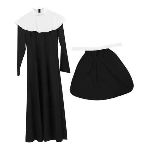 ORFOFE Halloween Nonnenkostüm Damen Leichtes Cosplay Kostüm Erwachsene Detailreiches Outfit für Party und Fasching Bequemes Bühnenkleid in Übergröße von ORFOFE