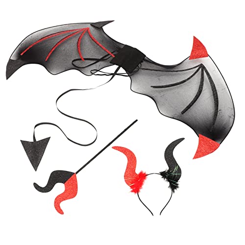ORFOFE Teufelsset für Halloween-Party Cosplay-zubehör-Set Teufelsstirnband Stockflügel Rot/schwarz von ORFOFE