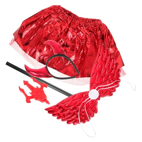 ORFOFE Halloween Teufel Kostüm mit Rotem Tutu Rock Teufelshörner Stirnband Einhornflügeln und Dreizack Langlebige Realistische Cosplay Accessoires für Damen Halloween Party und Karneval von ORFOFE