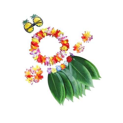 ORFOFE Hawaiianisches Kostüm-set Blattrock-set mit Farbigem Armband Blumenkranz und Luau-partybrille Tropisches Sommerparty-outfit für Erwachsene Langlebig Handgefertigt Natürlicher Look von ORFOFE