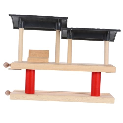 ORFOFE Holz Doppelstock Bahnsteig Kinderbahnstation Modell DIY Zubehör Kreatives Lernspiel für Ab Jahren Robustes Holz Leicht Tragbar zur Erweiterung von Holzeisenbahnen von ORFOFE