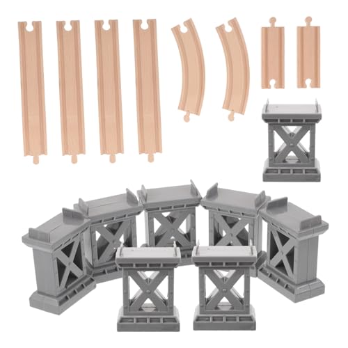 ORFOFE Holz Eisenbahn Schienenset mit Kreativem Brückenpfeiler und Aufsteigenden Gebogenen Gleisen für Erweiterbares Holzeisenbahnspielzeug für Fantasievolles Familien Spielvergnügen von ORFOFE