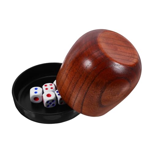 ORFOFE Holz Würfelbecher Set mit Abgerundeten Würfeln Stoßfest Glatte Oberfläche Praktisches Würfelspiel Zubehör für Brettspiele Familienunterhaltung und Bar Freizeit Inkl Deckel von ORFOFE