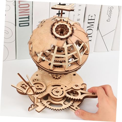 ORFOFE Holzpuzzle DIY Beige Selbstmontage Weltkugel Dekoration mit Stabilem Sockel Kreatives Lernspielzeug für Erwachsene von ORFOFE