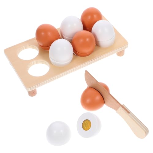ORFOFE Holzspielzeug Schneide Eier Stabiles Sicheres Lernspielzeug für Fördert Feinmotorik und Farberkennung Rollenspiel Küchenzubehör für Junge Mädchen von ORFOFE
