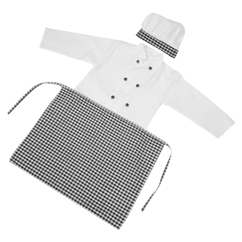 ORFOFE Kochkostüm Langärmliger Kariertem Kochmantel mit Schürze und Hut Rollenspiel Backen und Kochen Fördert Praktische Fähigkeiten für Halloween und Themenpartys von ORFOFE