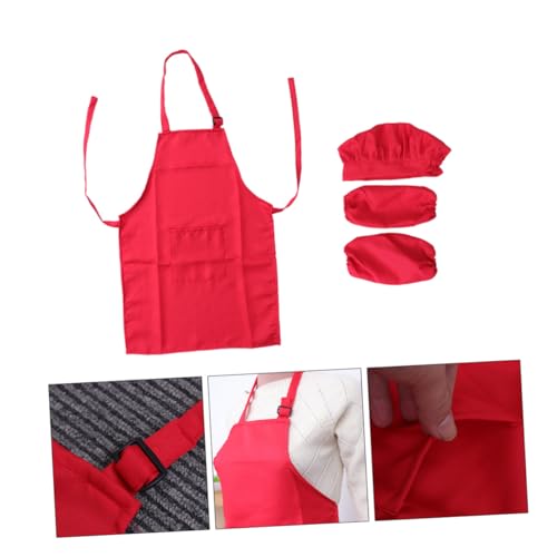 ORFOFE Kochset mit Schürze Kochmütze und Ärmel für Jahre Mittlere Rote Farbe Dickes Glattes Material Vielseitig für Kochen Backen Malen und Partyspaß Pflegeleicht und Langlebig von ORFOFE