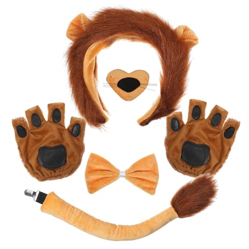 ORFOFE Lion Kostüm Teilig Cosplay Zubehör mit Pfotenhandschuhen Haarreif und Fliege für Dschungel Tier Verkleidung Halloween Karneval Photo Booth Requisiten von ORFOFE