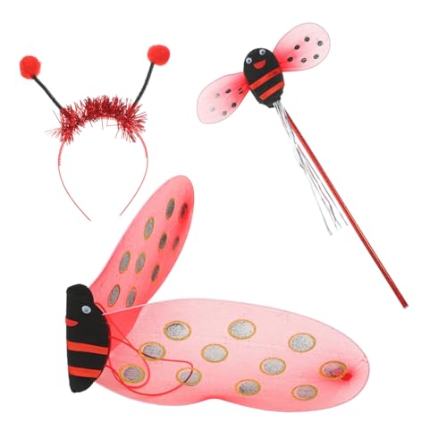 ORFOFE Marienkäfer Flügel mit Feenstab und Haarreif Leichtes Komfortables Kostüm für Mädchen für Fasching Bühnenauftritte Karneval und Mottopartys Rote Party accessoire von ORFOFE
