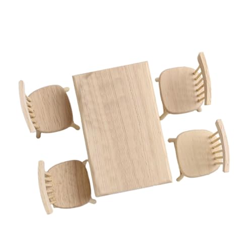 ORFOFE Maßstab Beige Miniatur Tisch und Stühle aus Dekoratives Kinderzimmer Zubehör für Puppenhaus und Desktop Ornament von ORFOFE