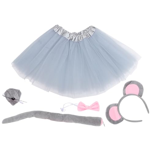 ORFOFE Maus Kostüm Zubehör Set Teilig mit Grauem Tüllrock Weichem Stirnband mit Ohren Fliege Nasen Requisite und Leichtes Tier Accessoire für Halloween Geburtstagsfeier Cosplay und von ORFOFE