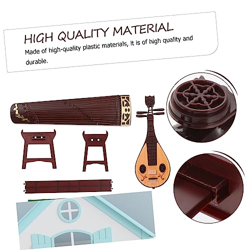 ORFOFE Mini Chinesische Musikinstrumente aus Kunststoff mit Miniatur Pipa Guzheng und Flöte Dekoratives Antikes Doll Zubehör für Chinesische Puppen Kreatives Ornament für Miniaturräume von ORFOFE