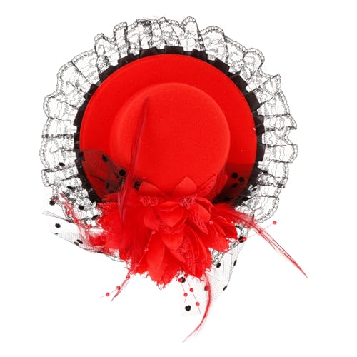 ORFOFE Mini Fascinator Hut mit Schmuck Kleiner Top Hat Haarclip für Damen Haarschmuck für Tee partys Bühnenauftritte und Festliche Anlässe Rot ORFOFE Mini Fascinator Hut mit Schmuck Kleiner Top Hat Haarclip für Damen Haarschmuck für Tee partys Bühnenauftritte und Festliche Anlässe Rot von ORFOFE
