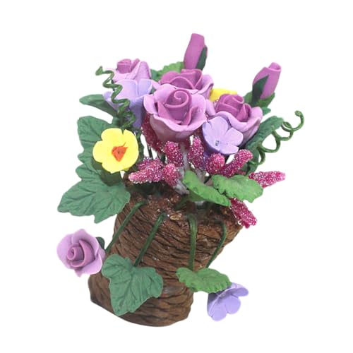 ORFOFE Miniatur Blumenkorb Miniatur Haus Dekoration Kunstblumen Topf Puppenhaus Zubehör Feines Resin Modell für Schlafzimmer und Ankleidezimmer von ORFOFE
