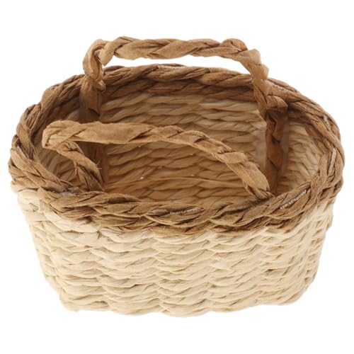 ORFOFE Miniatur Geflochtener Korb Handgefertigt für Puppenhaus Dekoration Fotorequisite Vielseitig Braun Rund von ORFOFE