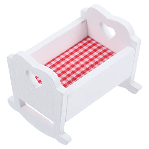 ORFOFE Miniatur Holz Babybett Weiß Puppenhaus Möbel Handgefertigtes Mini Kinderbett Langlebig Platzsparend Dekoratives Miniatur Kinderbett für Puppenhaus und Sammler von ORFOFE