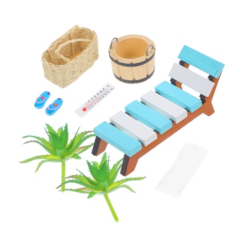 ORFOFE Miniatur Holz Liegestuhl Strand Deko Mikrolandschaft Zubehör für Puppenhaus Mikro Szene Fotorequisite Langlebig Detailreich DIY von ORFOFE