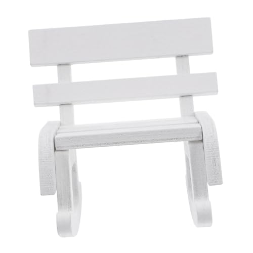 ORFOFE Miniatur Holz Schaukelstuhl Puppenhaus Ornament Weiß Vintage Holzmodell Deko Miniaturstuhl für Puppenmöbel Puppenhaus Zubehör Wohnzimmer Dekoration von ORFOFE