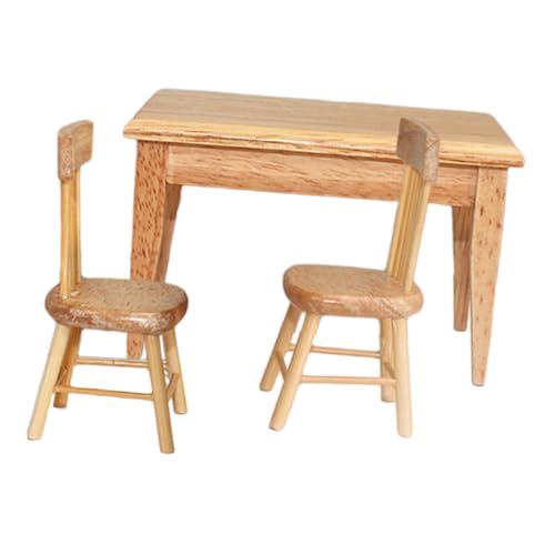 ORFOFE Miniatur Holztisch und Stühle Vintage Miniatur Esszimmermöbel Leichtes Robustes Puppenhaus Zubehör für Fotorequisiten und Dekoration von ORFOFE