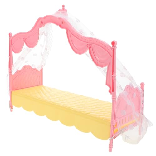 ORFOFE Miniatur Puppenbett mit Schlafvorhang Prinzessin Spielzeugbett für Puppenhaus Rosa Gelbes Zubehör Einfach Montierbarer Puppenmöbel Artikel für Kreatives Rollenspiel von ORFOFE