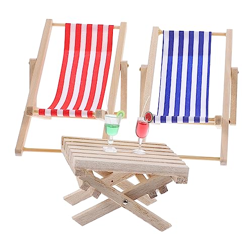 ORFOFE Miniatur Puppenhaus Holz Liegestuhl mit Strandstühlen Tisch und Mini Bechern Mini Möbelset für Puppenhaus Dekoration Leicht Langlebig und von ORFOFE