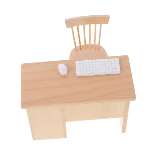ORFOFE Miniatur Puppenhaus Möbel Miniatur Büro Schreibtisch und Stuhl mit Tastatur und Maus für Puppenhaus Lernspielzeug von ORFOFE