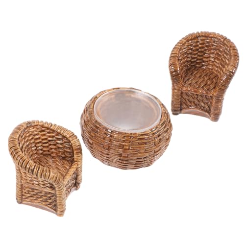 ORFOFE Miniatur Puppenhaus Möbel Set Teilig Handgewebter Bambus Tisch und Stühle Realistische Dekorative Miniaturmöbel für Puppenhaus Zubehör und Miniatur Szenen von ORFOFE
