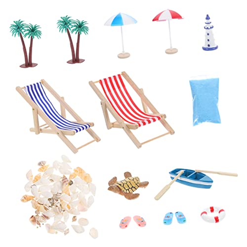 ORFOFE Miniatur Strand Deko mit Holz Sandliege und Muschel Sonnenschirm Langlebige Mini Beach Style Dekoration für Puppenhaus Kindgerechtes Bastelspielzeug zur Hand Auge Koordination von ORFOFE