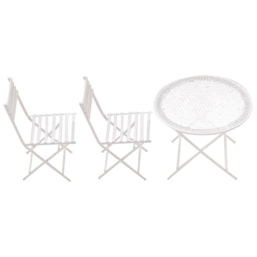 ORFOFE Miniatur Weißer Kaffee Tisch und Stuhl Modell Detailgetreues Miniaturmöbel mit Rundkante Sichere Oberfläche Dekoration für Kinderzimmer und Fotorequisiten von ORFOFE