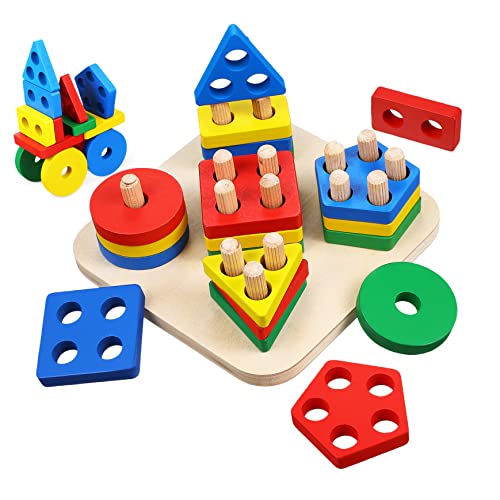 ORFOFE Montessori Holzspielzeug Teilig Farbige Geometrische Formen Stapelspiel Sicheres Pädagogisches Sortierspielzeug für Kleinkinder Fördert Farberkennung und Kognitive Entwicklung ORFOFE Montessori Holzspielzeug Teilig Farbige Geometrische Formen Stapelspiel Sicheres Pädagogisches Sortierspielzeug für Kleinkinder Fördert Farberkennung und Kognitive Entwicklung von ORFOFE