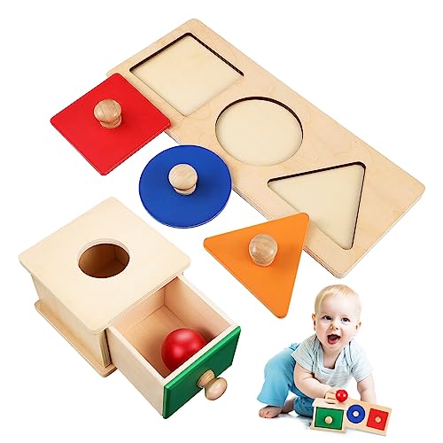ORFOFE Montessori Lernspielzeug Holzbox mit Kugelwurf und Geometrischem Steckpuzzle Kognitives Pädagogisches für Kleinkinder Feinmotorik und Objektpermanenz von ORFOFE