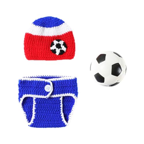ORFOFE Neugeborenen Fotokostüm Handgestricktes Teiliges Baumwoll Outfit mit Fußballmütze Atmungsaktiv und Hautfreundlich Fotoshooting Kostüm für Junge Mädchen und Partys von ORFOFE