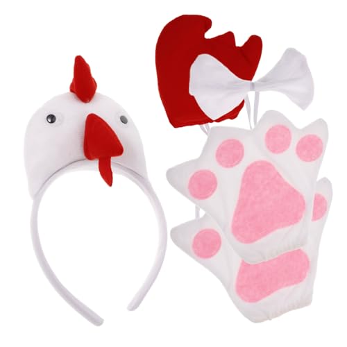 ORFOFE Niedliches Tier cosplay Hühner stirnband Fluffy Handschuhen und Robustes Kopfband Performance und Halloween Tierkostüm Party Zubehör von ORFOFE