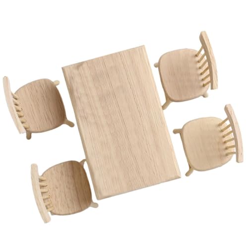 ORFOFE Puppenmöbel Set Miniatur Esszimmer Tisch und Stühle aus Holz Detailgetreu und Leicht als Puppenhaus Zubehör und Micro Szene Dekoration Mini Möbel Set von ORFOFE
