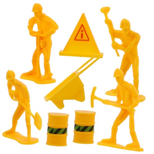 ORFOFE Realistisches Miniatur-bauarbeiter-figuren Kunststoff Robustes Baustellen-dekorationszubehör für Kuchen Geburtstagsfeiern mit Straßenblock Baustellenthema von ORFOFE