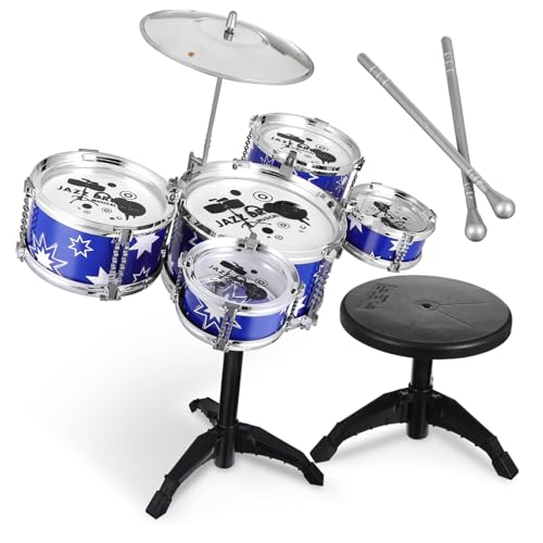 ORFOFE Schlagzeug Set mit Hocker Teiliges Trommel Set für Kleinkinder Jahre Becken Tamburin und Sticks Pädagogisches Musikinstrument für Jungen und Mädchen von ORFOFE
