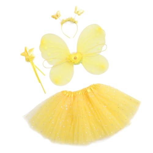 ORFOFE Schmetterlingsflügel Set Festival Cosplay Kostüme Mädchenkleid Aufführungskleid Kinderkostüm Set Prinzessinnenkleider Feen Kopfbedeckung Mädchenkostüm Mädchenkleid Stoff von ORFOFE